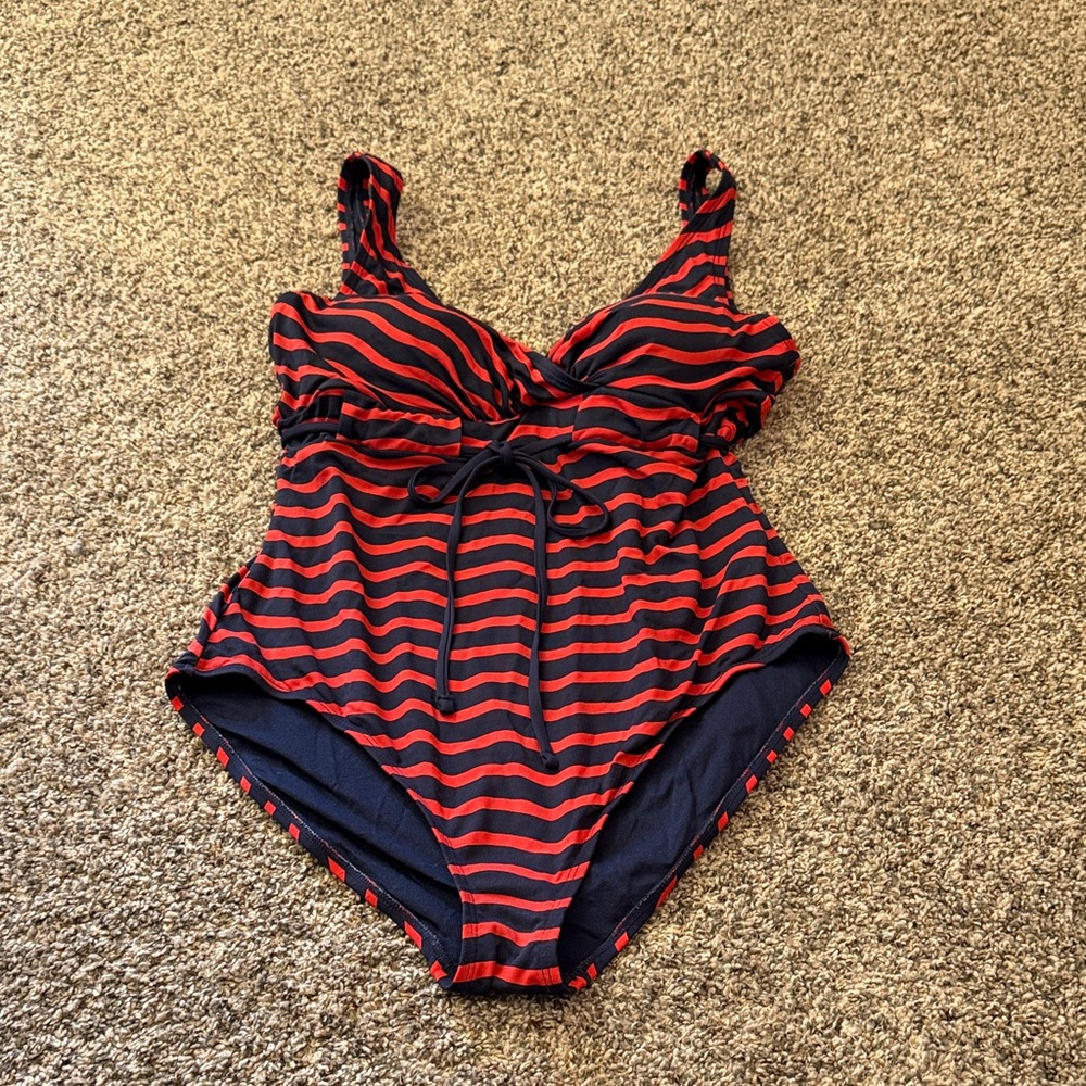 Tommy Bahama Women's Red & Navy Striped Swimsuit. One piece fully lined. Size 12